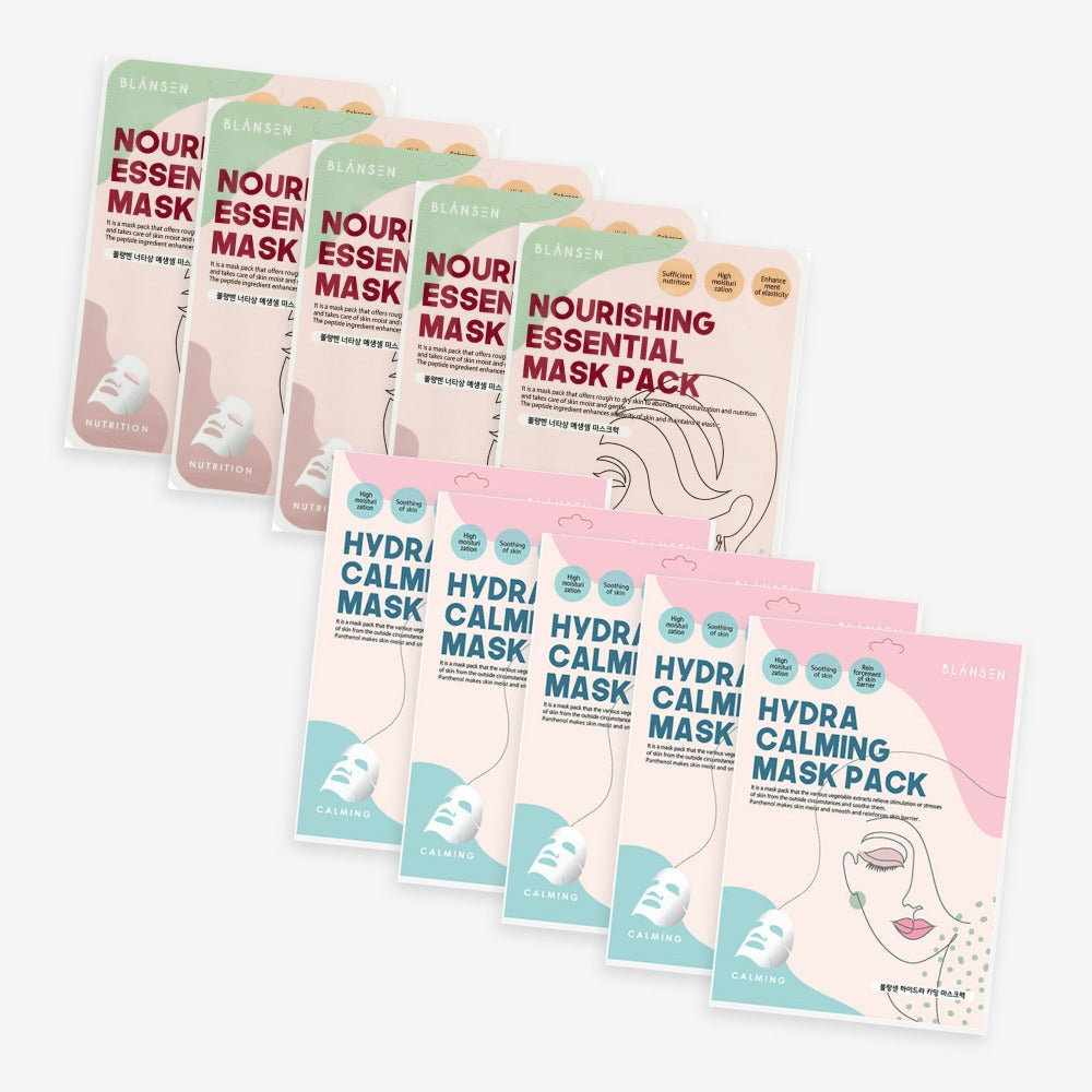 Image of Sheet Mask 10-pack: 5 Nourishing Essential och 5 Hydra Calming från Blansen