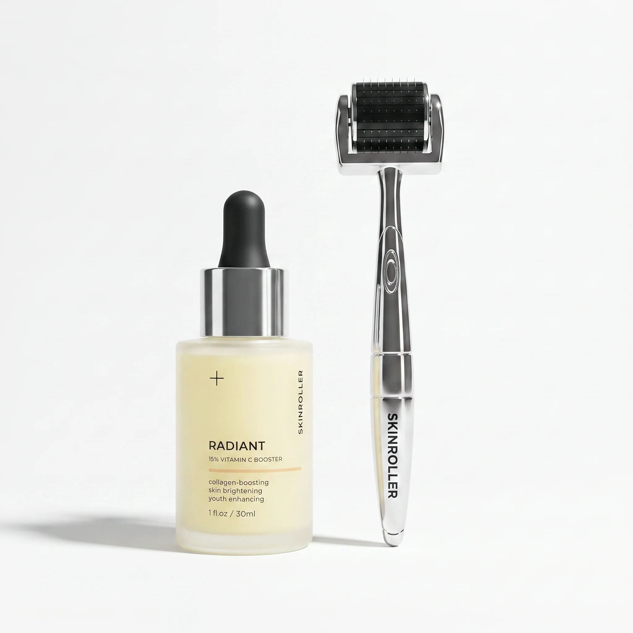 Image of Skinroller PRO dermaroller and Radiant 15% Vitamin C Booster serum - microneedling skincare kit