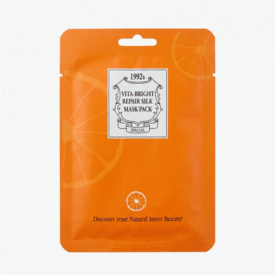 Vitamin C Sheet Mask – Chamos Vita-Bright Repair Silk Mask Pack, orange förpackning, koreansk ansiktsmask med vitamin C